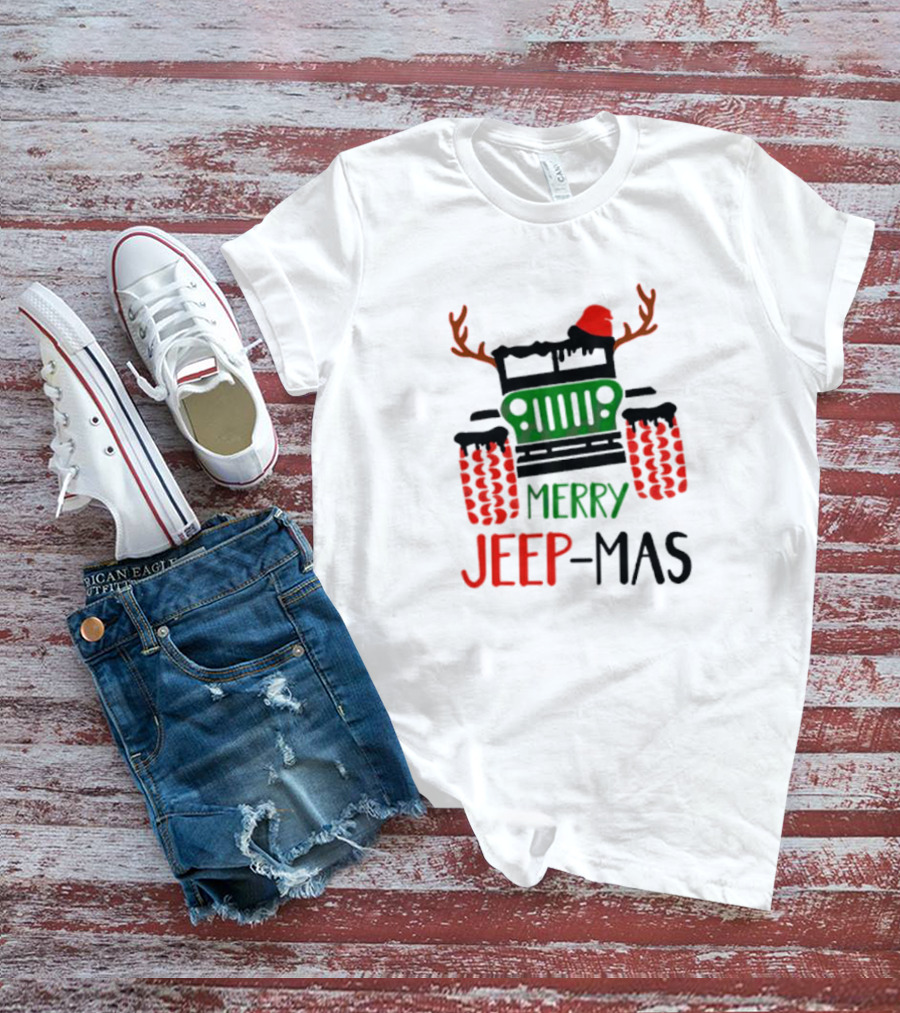 Merry Jeep-Mas Festive Offroad Fun With Antlers And Santa Hat T-Shirt