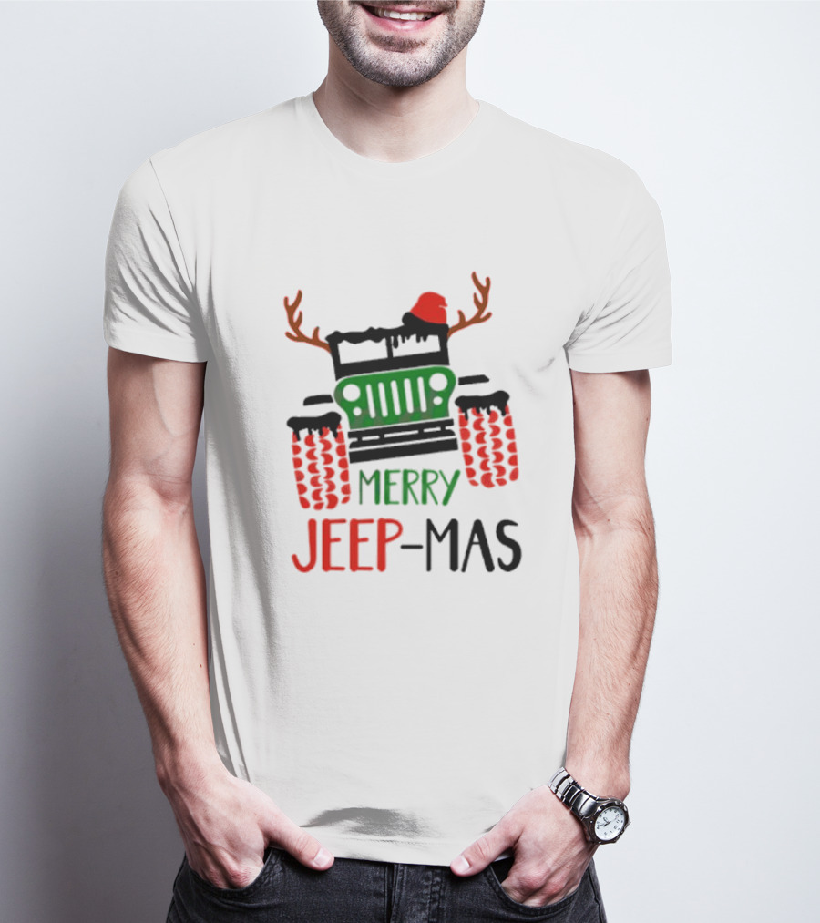 Merry Jeep-Mas Festive Offroad Fun With Antlers And Santa Hat T-Shirt