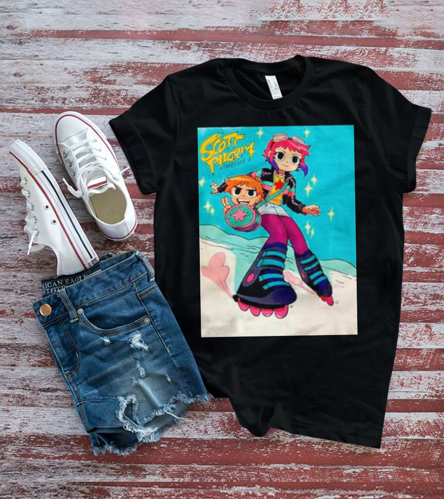 Scott Pilgrim Takes Off Roller Skating Adventure With Animated Style Characters T-Shirt