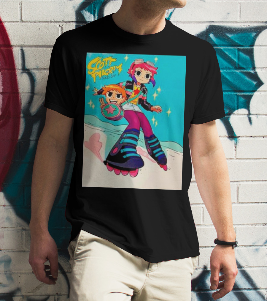 Scott Pilgrim Takes Off Roller Skating Adventure With Animated Style Characters T-Shirt