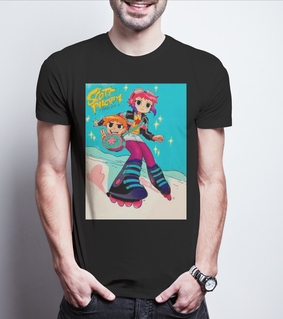Scott Pilgrim Takes Off Roller Skating Adventure With Animated Style Characters T-Shirt