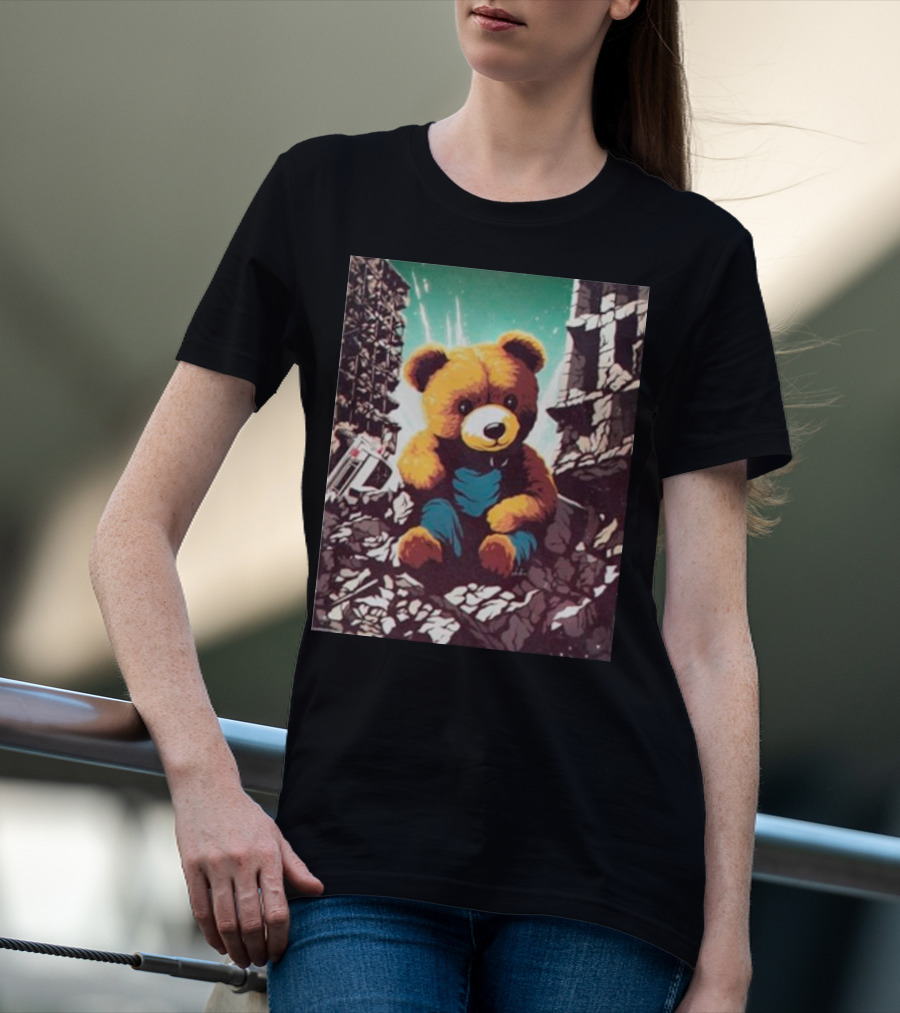 Ceasefire Now Teddy Bear In War-Torn Ruins T-Shirt
