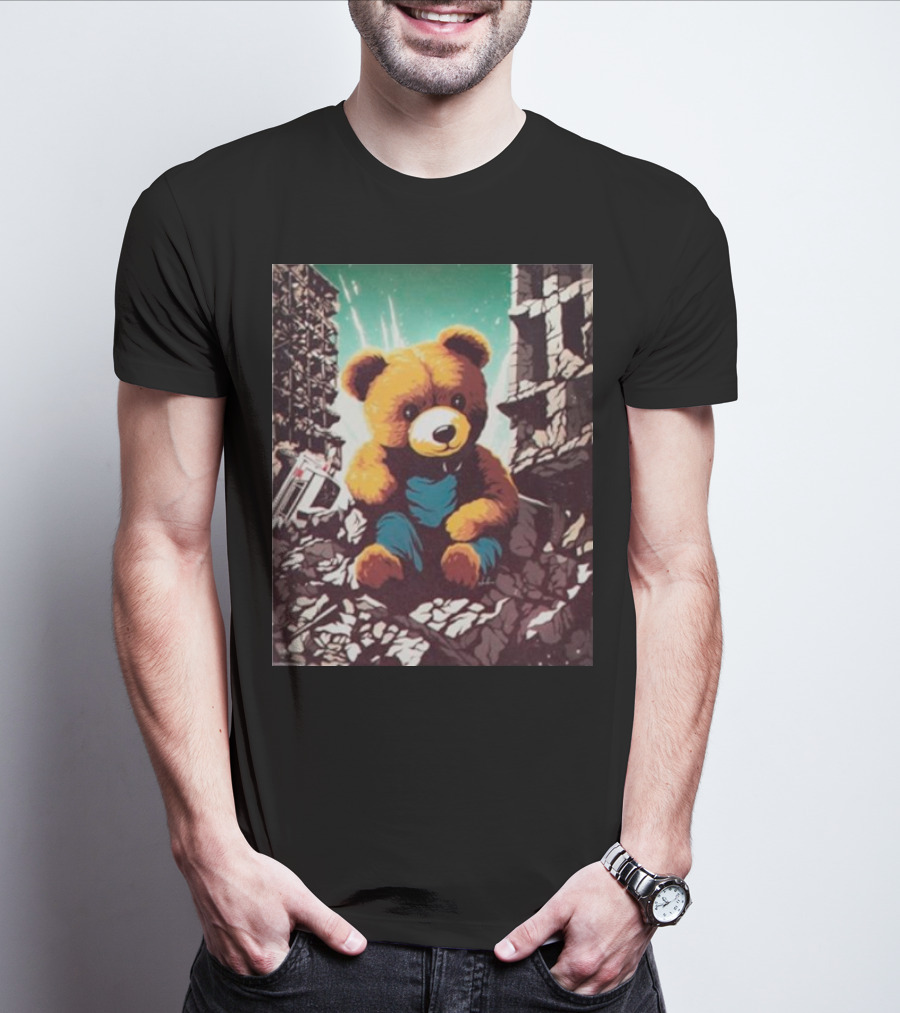 Ceasefire Now Teddy Bear In War-Torn Ruins T-Shirt