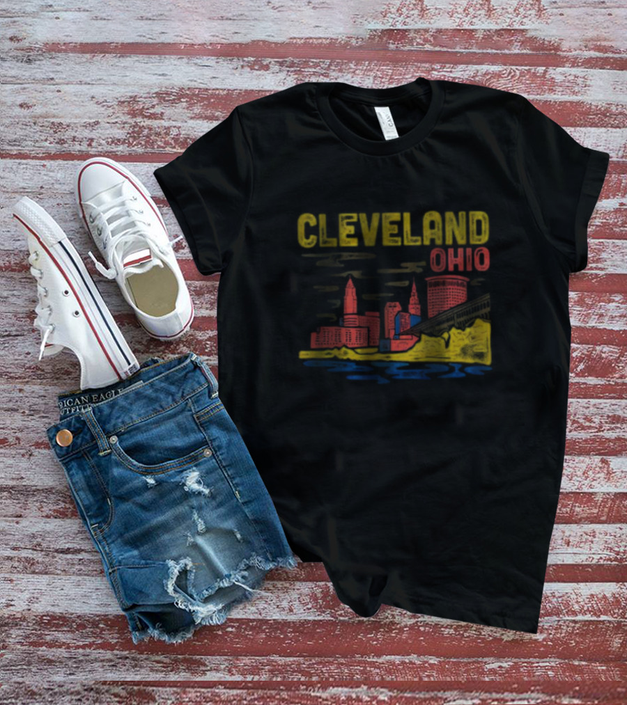 Cleveland Ohio Skyline Colorful Cityscape T-Shirt