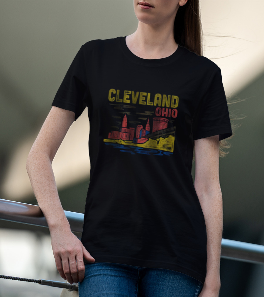 Cleveland Ohio Skyline Colorful Cityscape T-Shirt