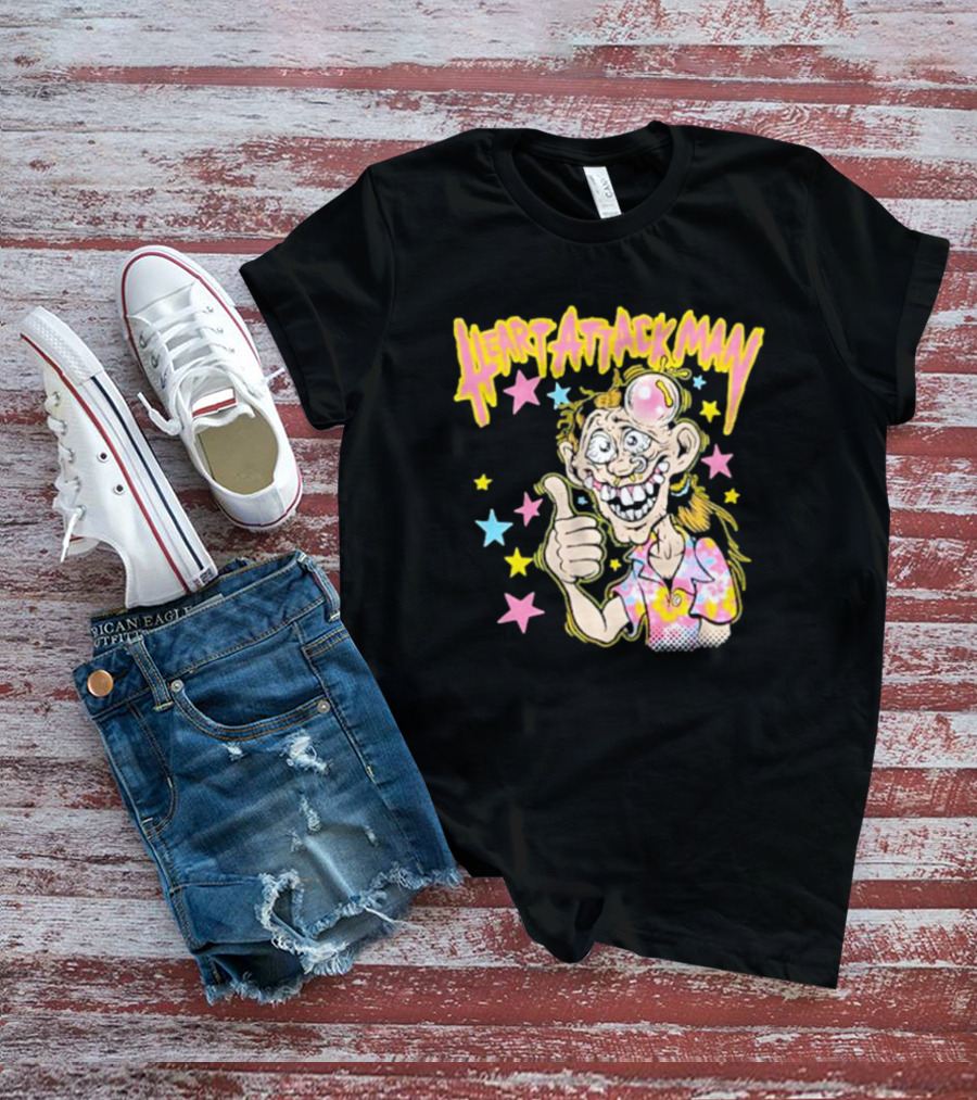 Heart Attack Man Freak Of Nature Cartoon Character With Stars And Thumbs Up T-Shirt