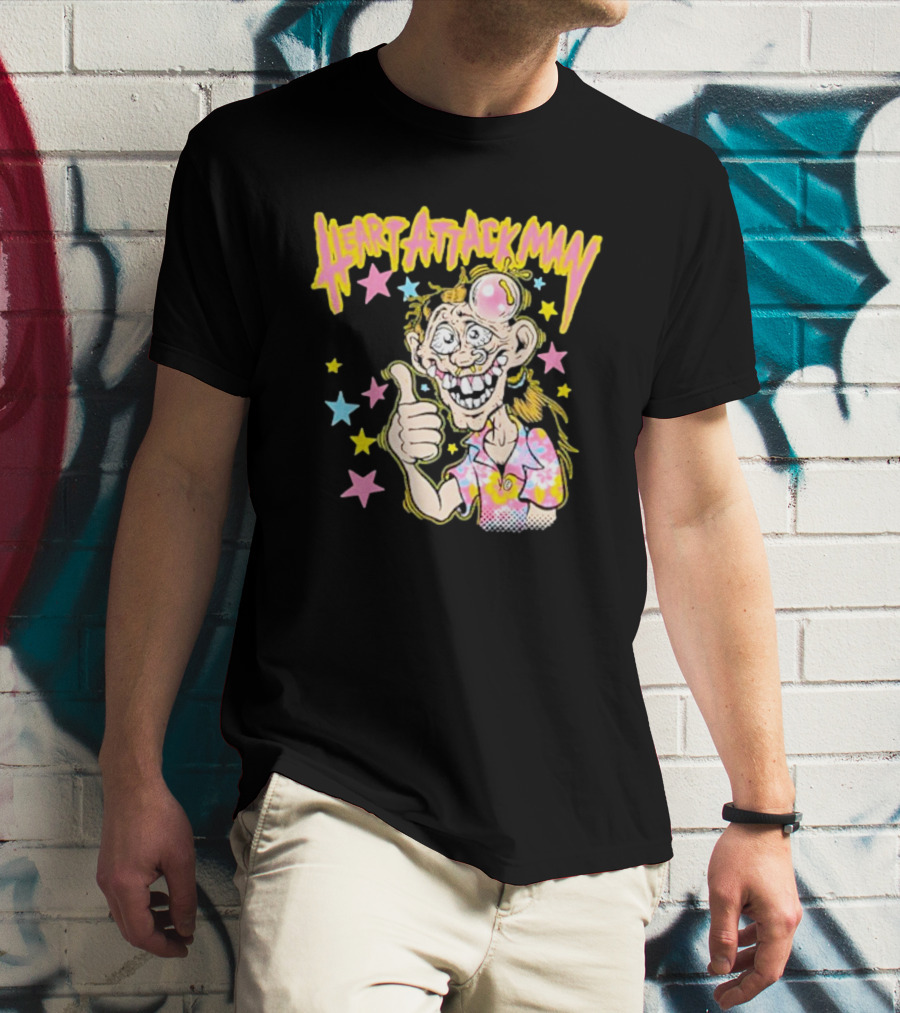 Heart Attack Man Freak Of Nature Cartoon Character With Stars And Thumbs Up T-Shirt