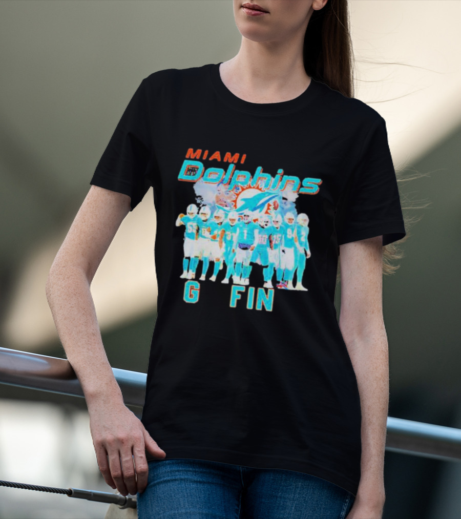 Miami Dolphins Go Fins Players Logo Team Spirit T-Shirt