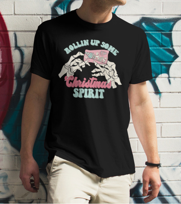 Rollin Up Some Christmas Spirit Holiday Weed Motif T-Shirt