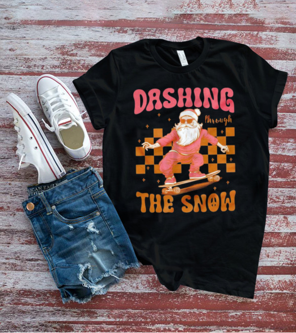 Dashing Through The Snow Santa Skateboard Christmas T-Shirt