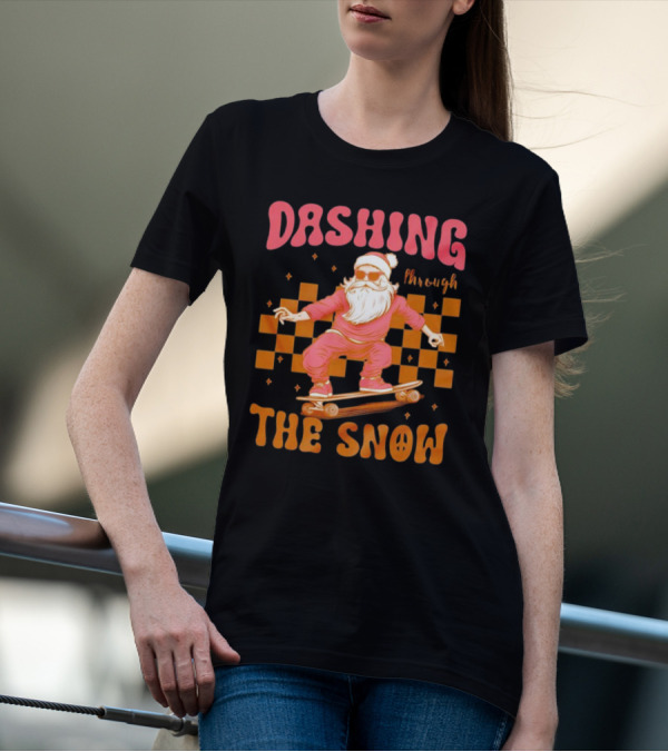 Dashing Through The Snow Santa Skateboard Christmas T-Shirt