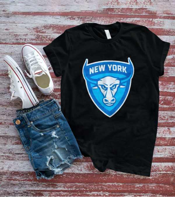 NEW YORK ATLAS BULL EMBLEM LOGO BLUE SHIELD T-Shirt