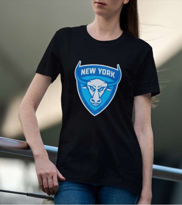 NEW YORK ATLAS BULL EMBLEM LOGO BLUE SHIELD T-Shirt