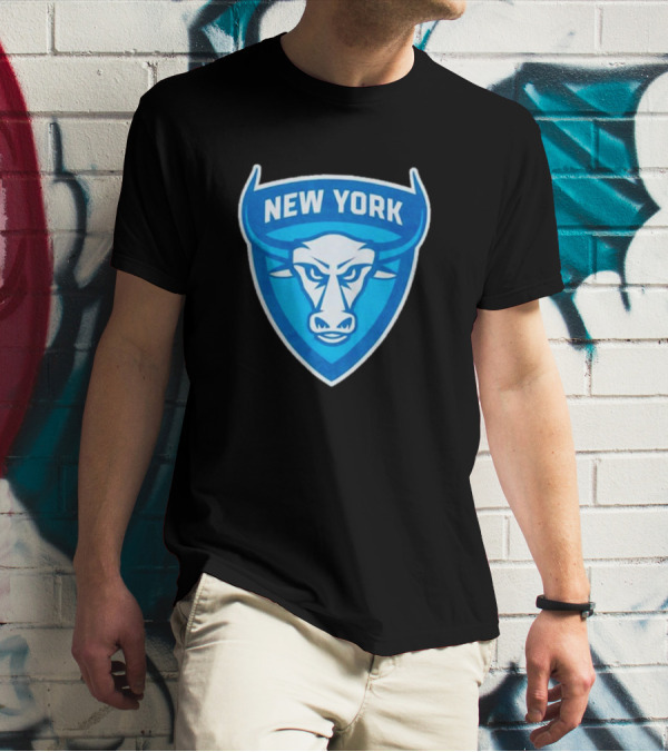 NEW YORK ATLAS BULL EMBLEM LOGO BLUE SHIELD T-Shirt