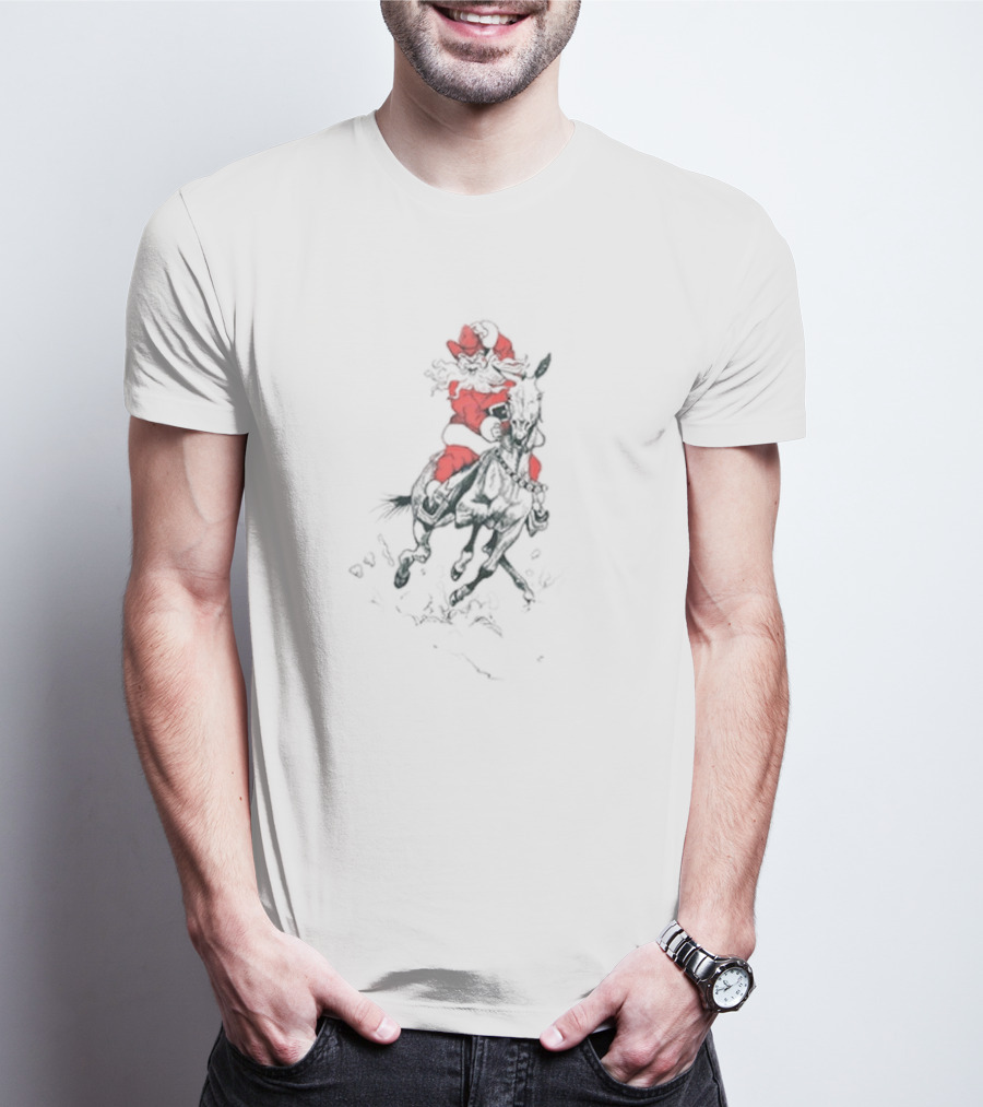 Santa Claus Riding Mule In Festive Red Suit T-Shirt