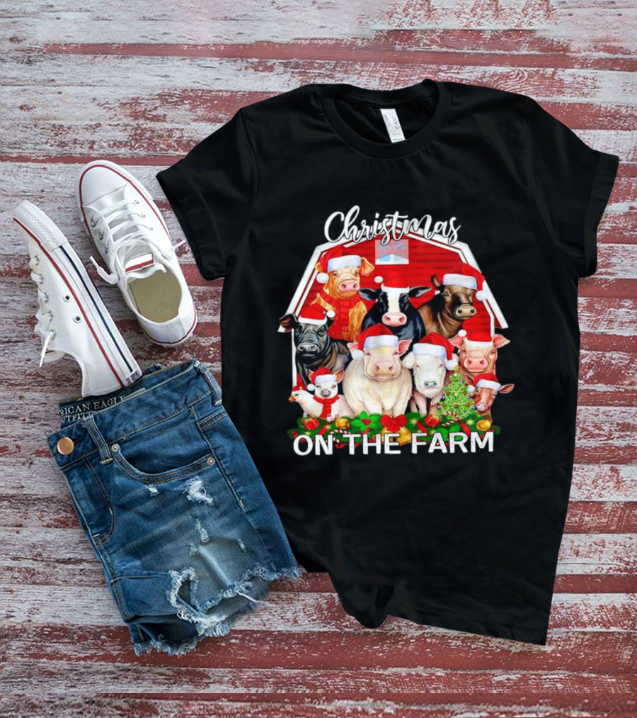 Christmas Animals Santa On The Farm T-Shirt