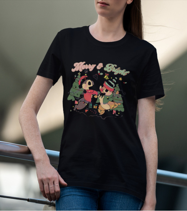 Chip And Dale Merry And Bright Christmas With Festive Trees And Holiday Cheer T-Shirt