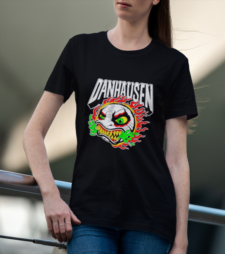 Danhausen Fiery Baseball Face With Flames And Green Claws T-Shirt