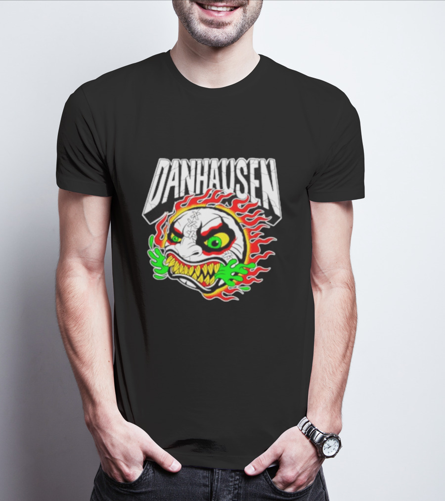 Danhausen Fiery Baseball Face With Flames And Green Claws T-Shirt