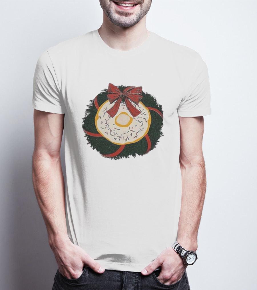 Gibson's Donuts Christmas Holiday Wreath With Red Bow And Donut Sprinkles T-Shirt