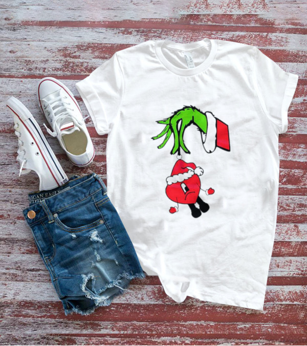 Grinch Hand Bad Bunny Santa Hat Christmas T-Shirt