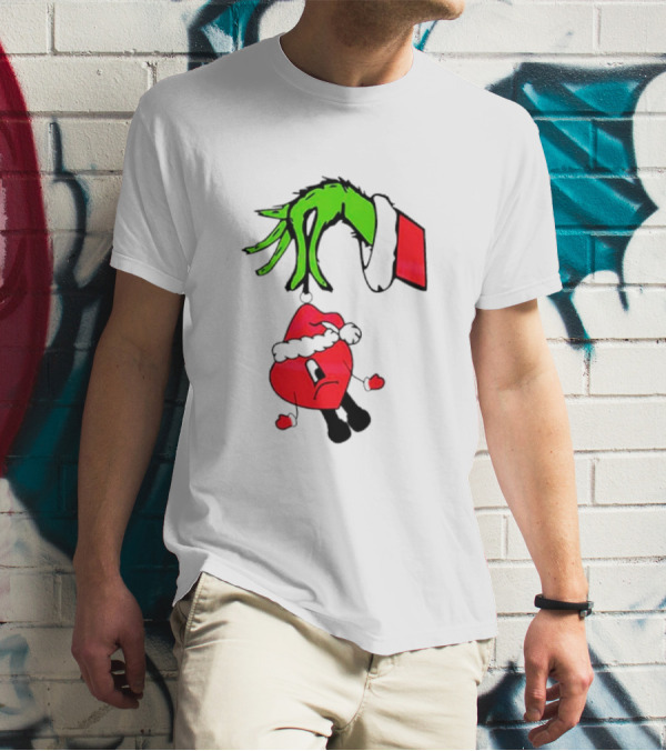Grinch Hand Bad Bunny Santa Hat Christmas T-Shirt