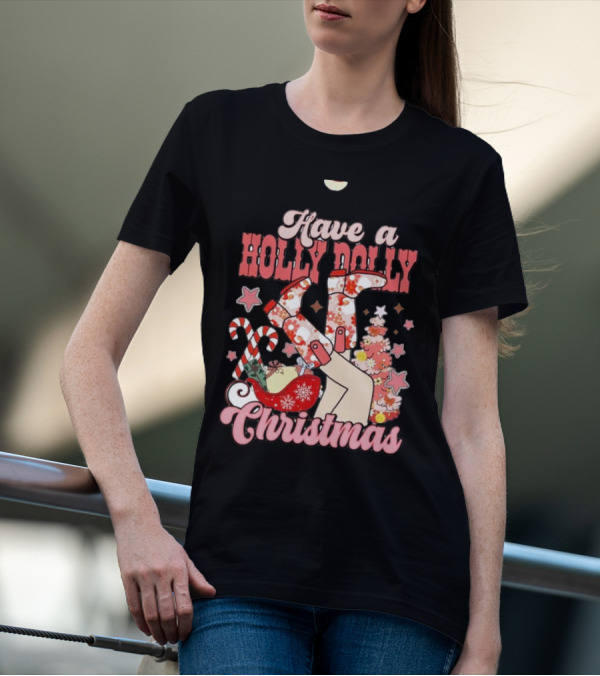 Have A Holly Dolly Christmas Sleigh Candy Canes And Stars T-Shirt