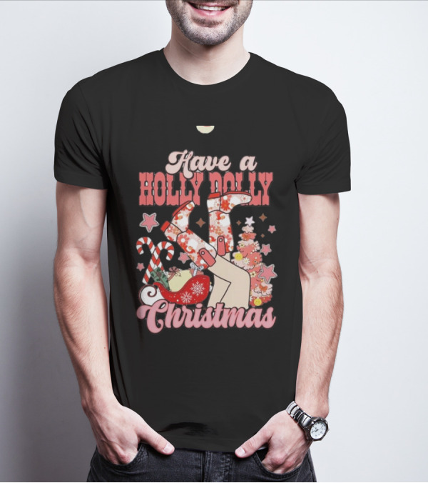 Have A Holly Dolly Christmas Sleigh Candy Canes And Stars T-Shirt