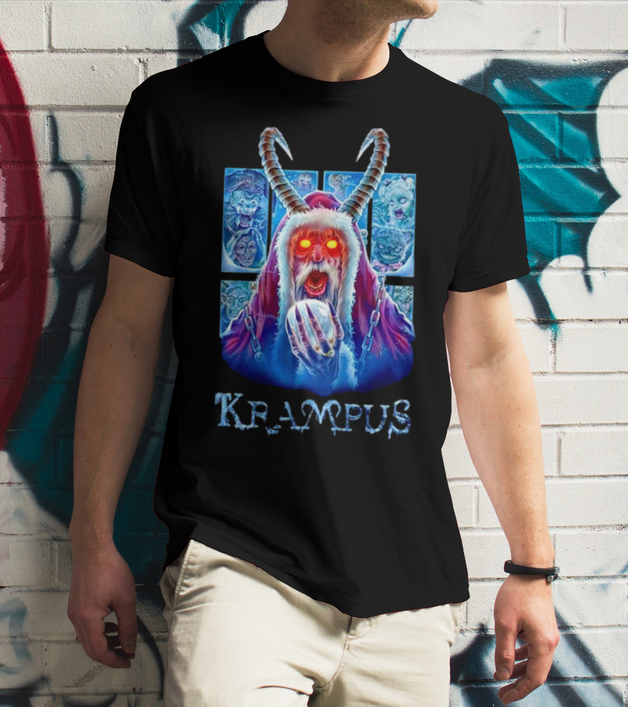 Krampus The Shadow Of St Nick With Horned Demon And Scary Faces T-Shirt