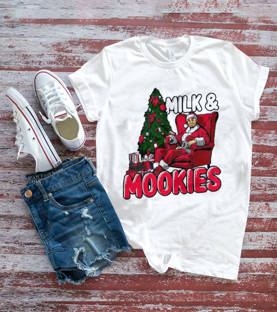 Milk And Mookies Santa By The Christmas Tree T-Shirt