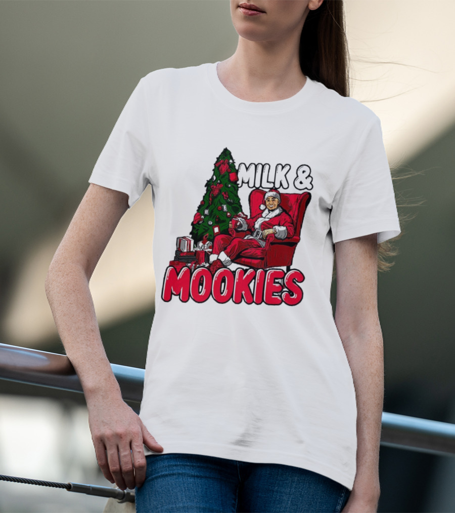 Milk And Mookies Santa By The Christmas Tree T-Shirt
