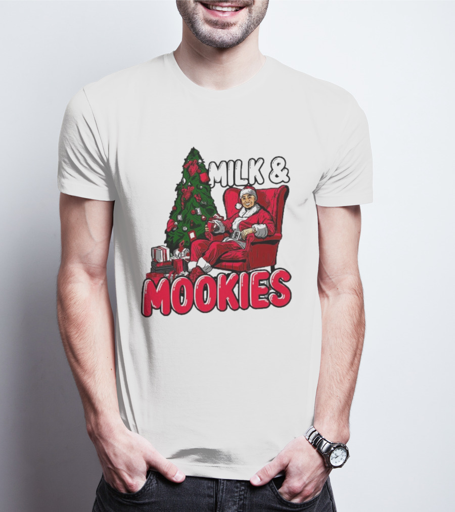 Milk And Mookies Santa By The Christmas Tree T-Shirt