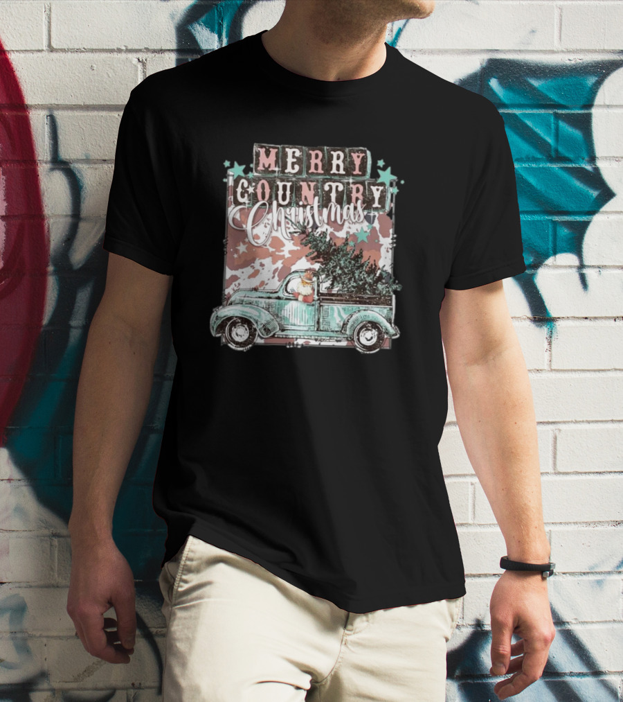 Merry Country Christmas Santa Truck With Tree T-Shirt