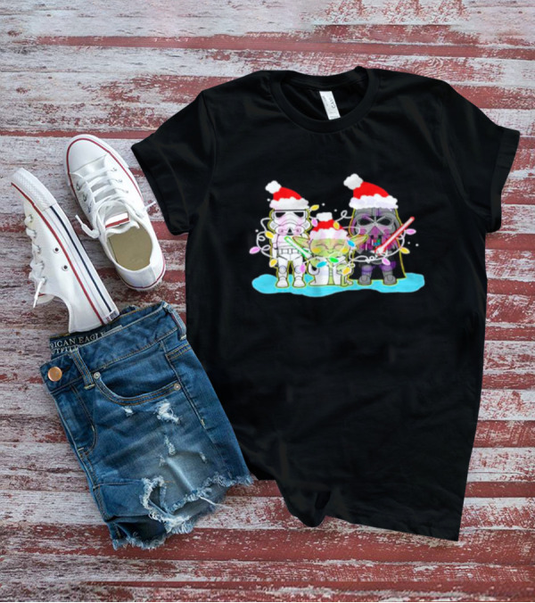 Santa Star Wars Characters With Christmas Lights T-Shirt