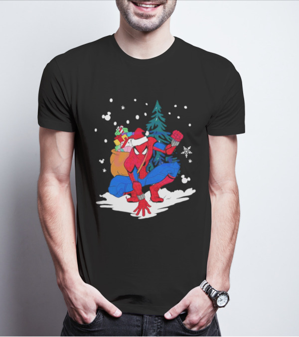 Spiderman Santa Christmas Tree Snow Presents T-Shirt