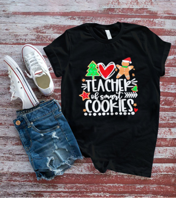 Teacher Of Smart Cookies Christmas Tree Gingerbread Heart Stars T-Shirt