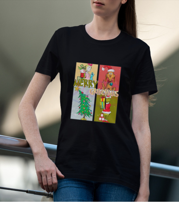 Merry Grinchmas Characters Vintage Grinch And Max Christmas Tree T-Shirt