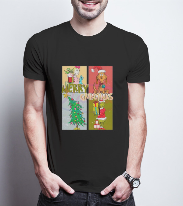 Merry Grinchmas Characters Vintage Grinch And Max Christmas Tree T-Shirt