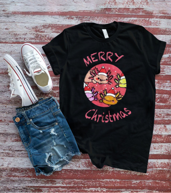 Merry Christmas Axolotl With Santa Hat T-Shirt
