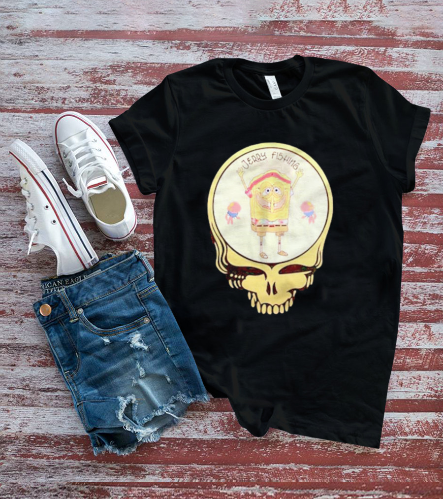 SpongeBob Jerry Fishing Grateful Dead Skull T-Shirt