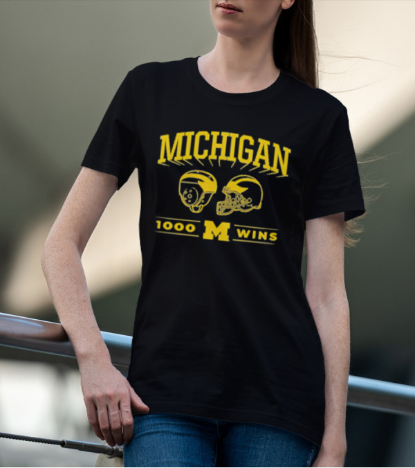 Michigan 1000 Wins Football Helmet M T-Shirt