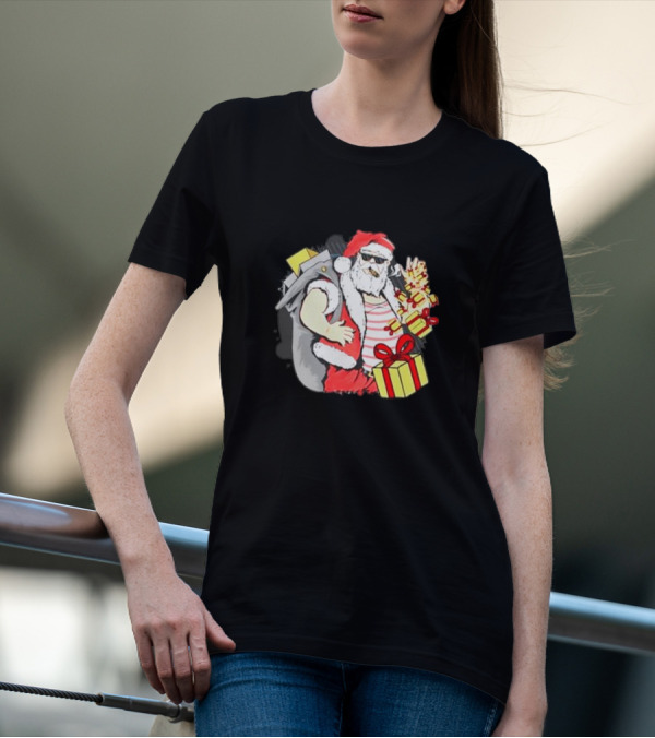 Santa Claus Cool Sunglasses Carrying Christmas Gifts T-Shirt