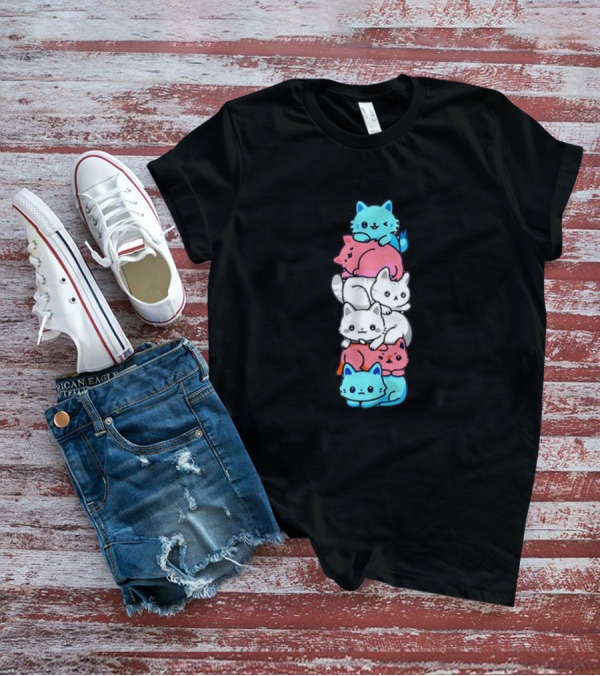 Transgender Pride Cats Stack Flag Colors T-Shirt