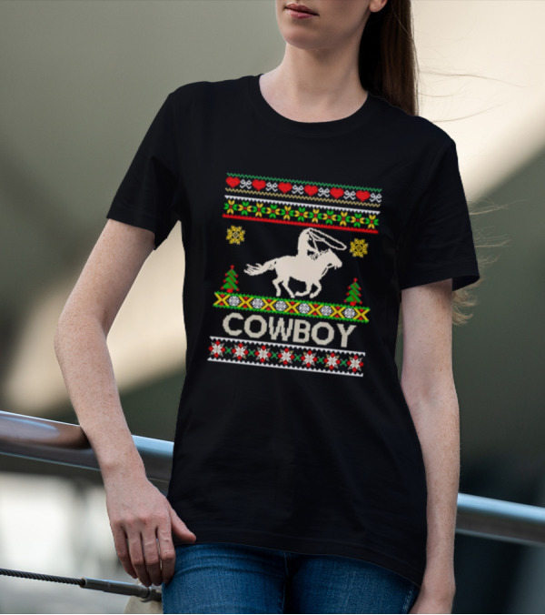 Cowboy Christmas Ugly Sweater Knit T-Shirt