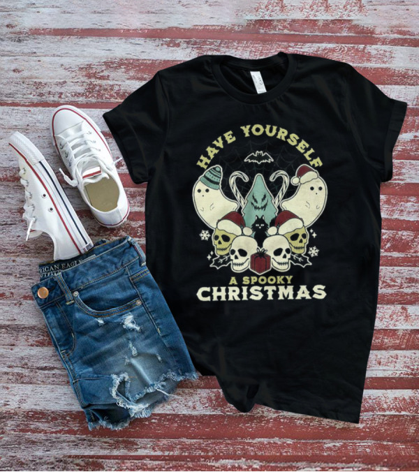 Have Yourself A Spooky Christmas With Ghosts Skulls And Bat T-Shirt