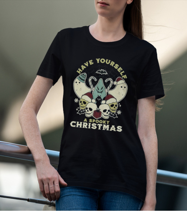 Have Yourself A Spooky Christmas With Ghosts Skulls And Bat T-Shirt