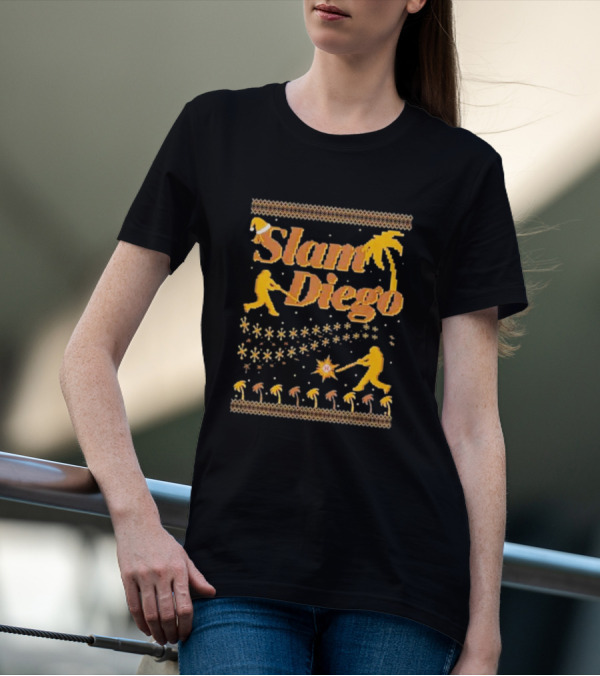 Slam Diego Retro Baseball Palm Trees Starburst T-Shirt