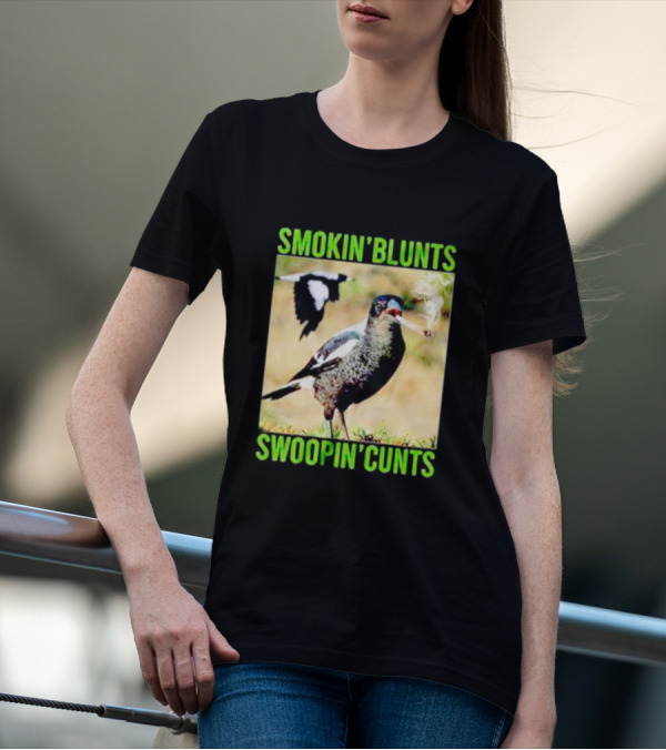 SMOKIN’ BLUNTS SWOOPIN’ CUNTS Bird Smoking And Flying T-Shirt