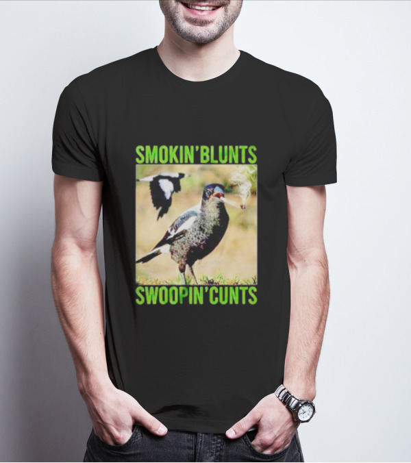 SMOKIN’ BLUNTS SWOOPIN’ CUNTS Bird Smoking And Flying T-Shirt