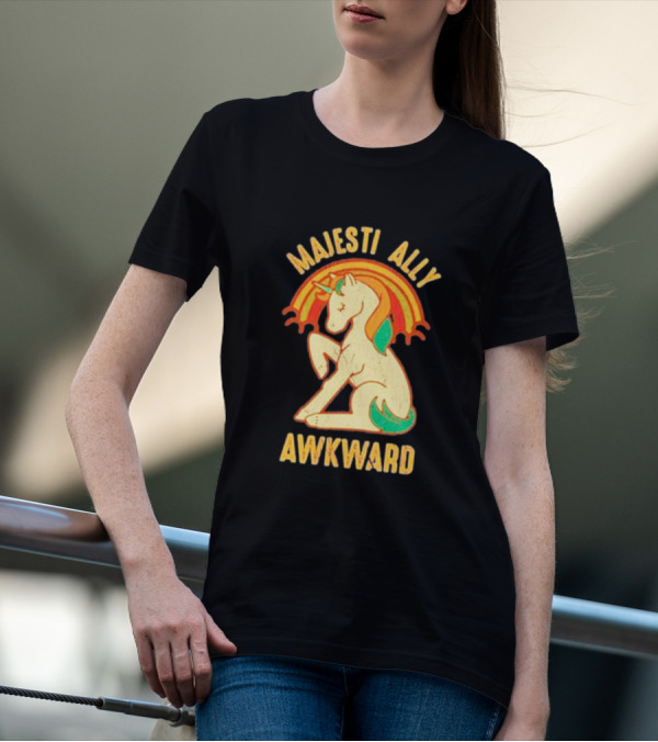 Majesti Ally Awkward Unicorn With Retro Rainbow T-Shirt